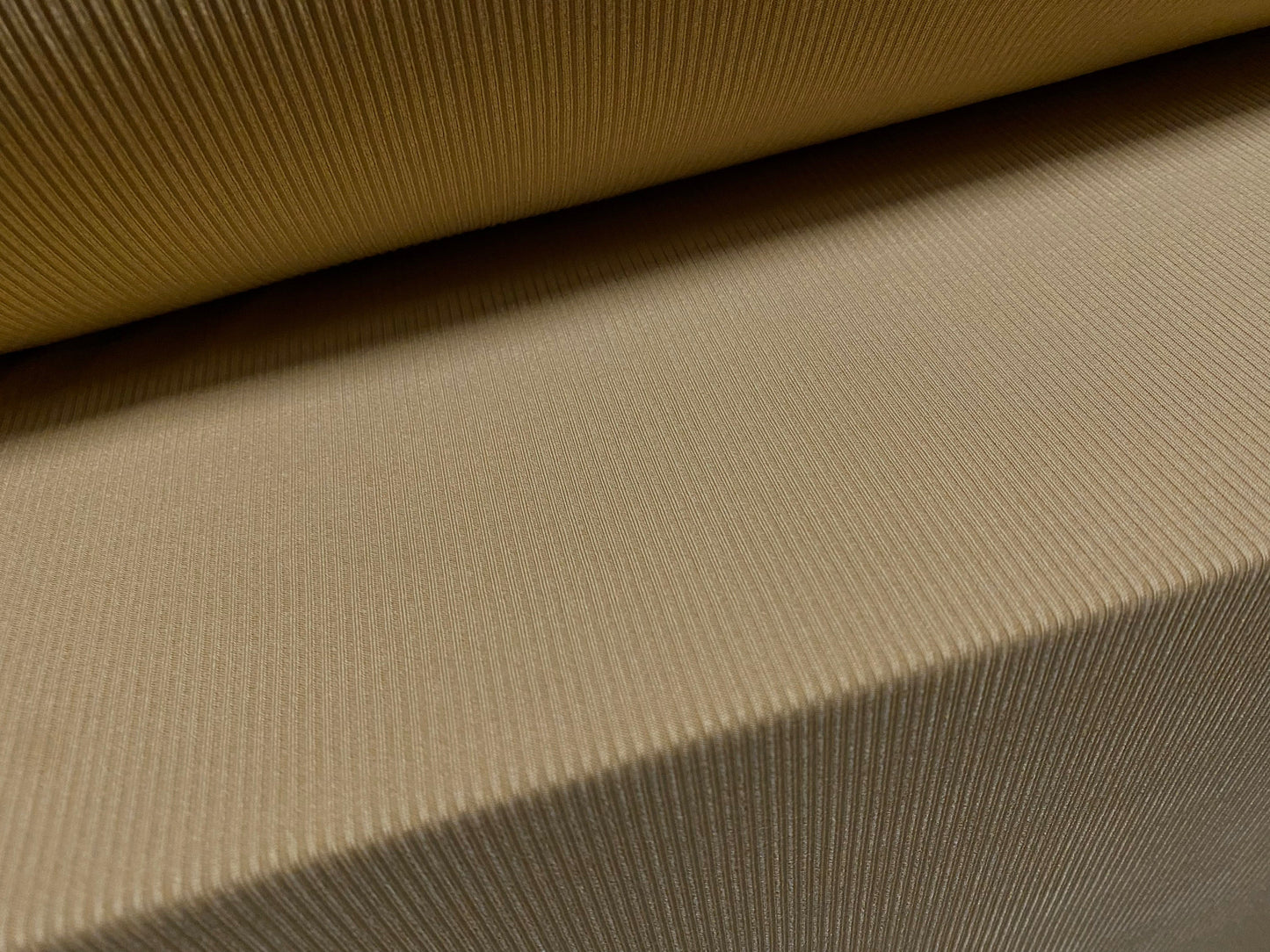 Stretch spandex fine rib jersey knit dress fabric, per metre - plain - camel