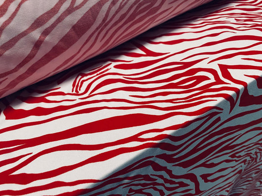 Stretch Spandex crepe single jersey fabric, per metre - zebra print - red blush