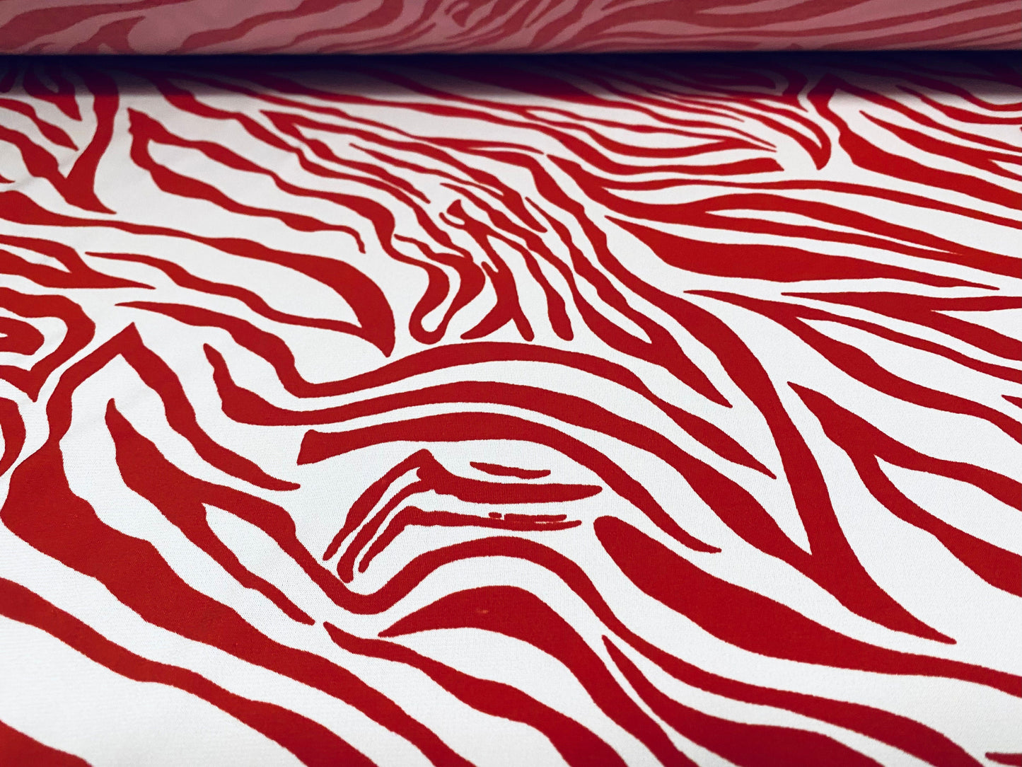 Stretch Spandex crepe single jersey fabric, per metre - zebra print - red blush