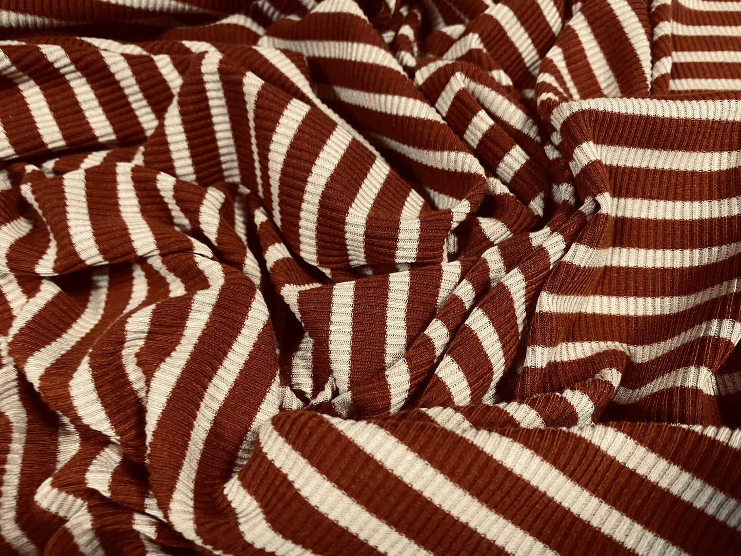 Stretch spandex rib jersey fabric, per metre -  stripe - terracotta cream