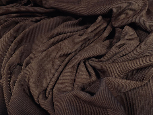Stretch spandex fine rib jersey knit dress fabric, per metre - plain - chocolate brown