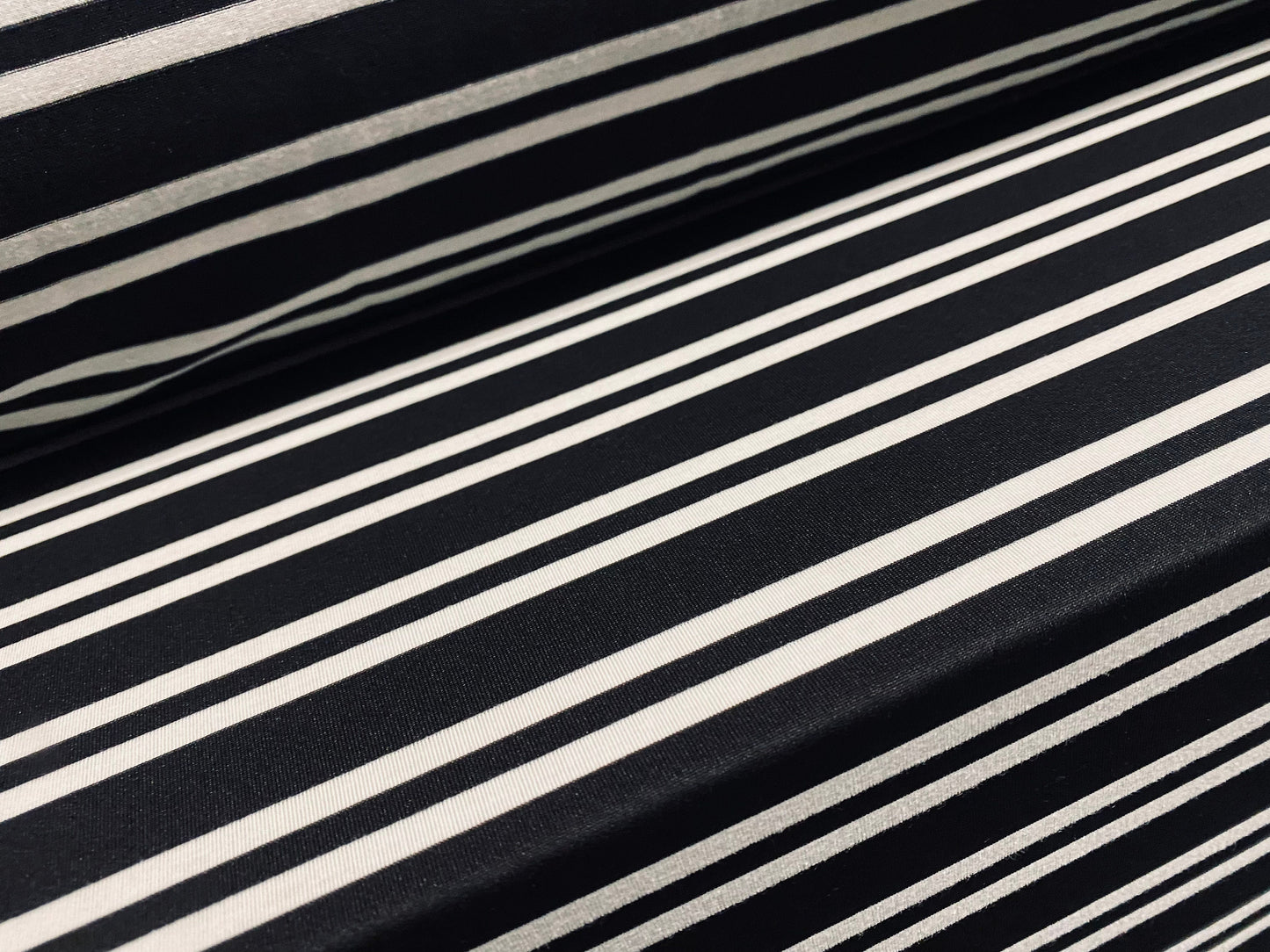 Single jersey fabric, per metre - tramline stripe - black & white