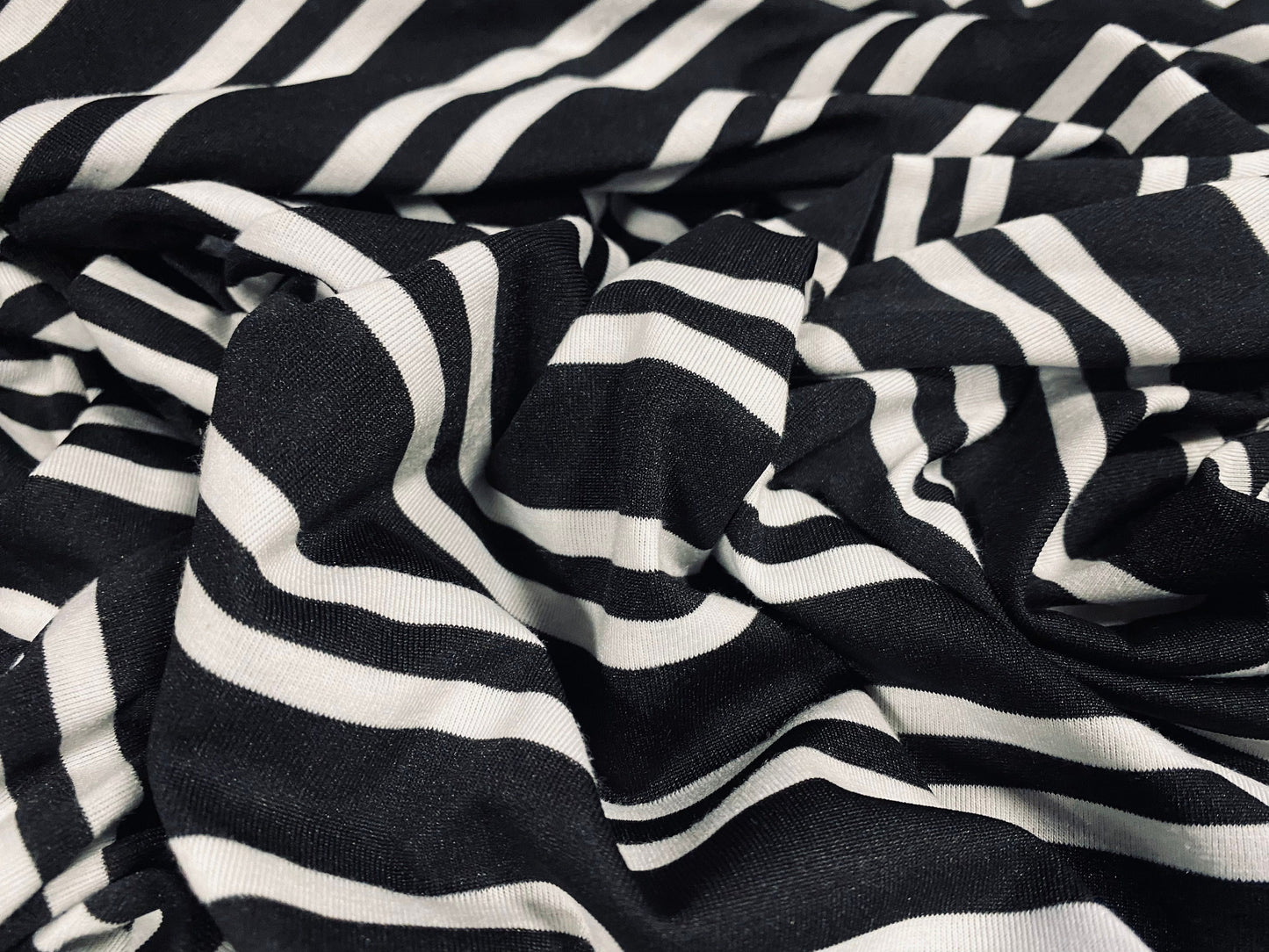 Single jersey fabric, per metre - tramline stripe - black & white