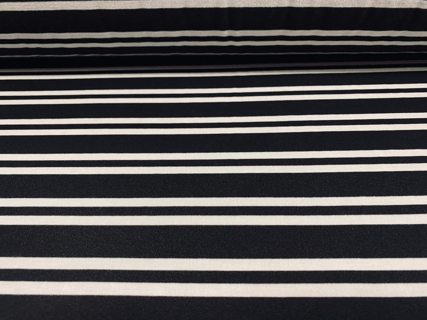 Single jersey fabric, per metre - tramline stripe - black & white