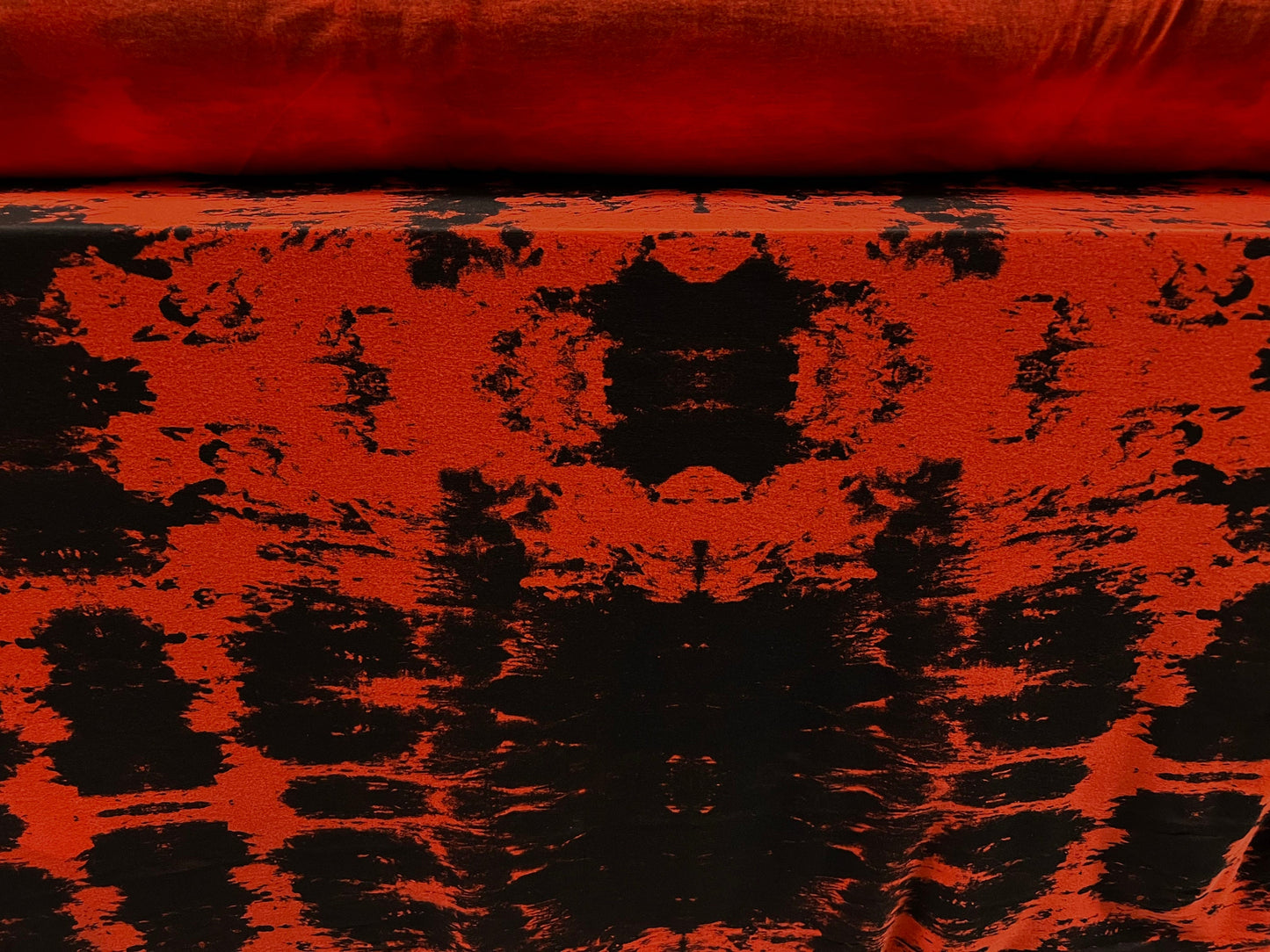 Viscose spandex stretch single jersey fabric, per metre - Tie dye print - Orange & black