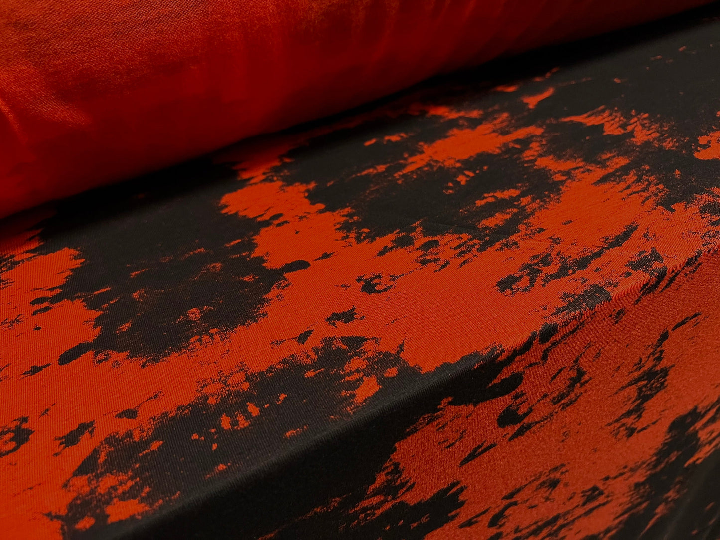 Viscose spandex stretch single jersey fabric, per metre - Tie dye print - Orange & black