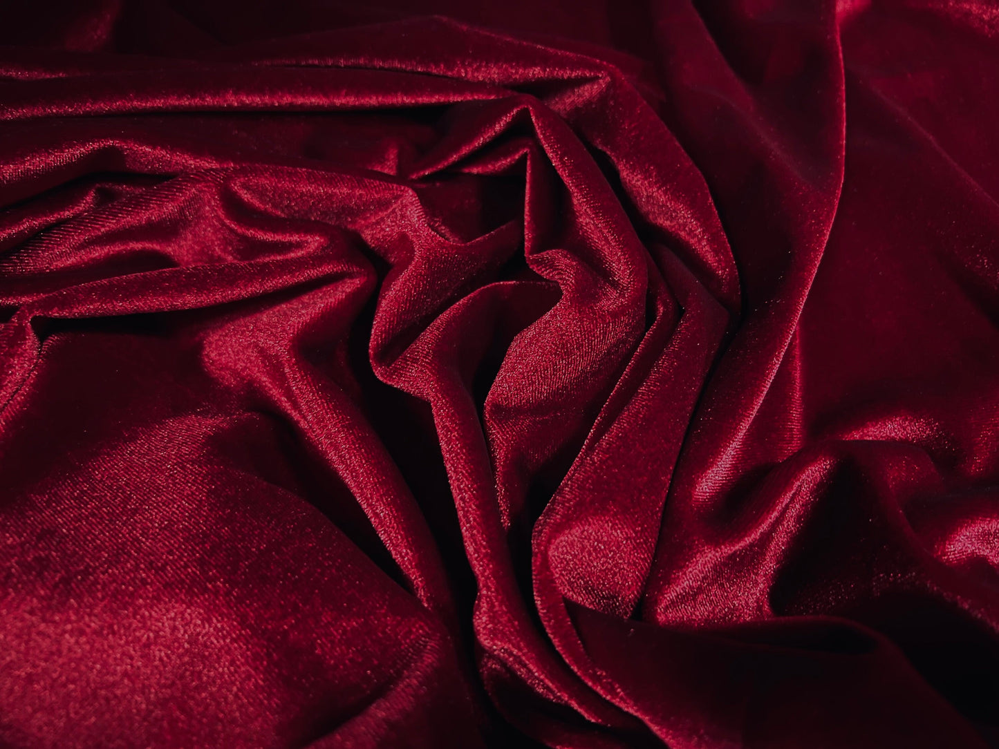 Spandex velvet velour stretch fabric, per metre - plain -  cherry red