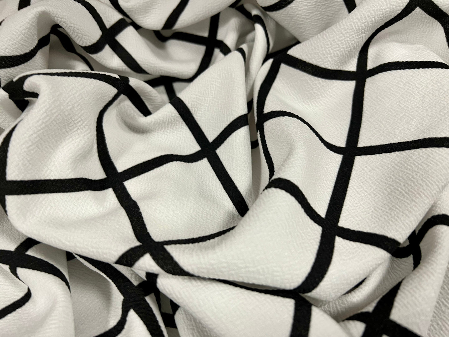 Scuba textured ‘Liverpool’ stretch spandex jersey fabric, per metre - matrix check print - white