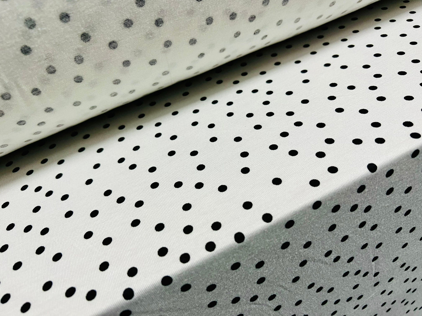 Viscose spandex stretch single  jersey fabric, per metre - spotty print - white & black