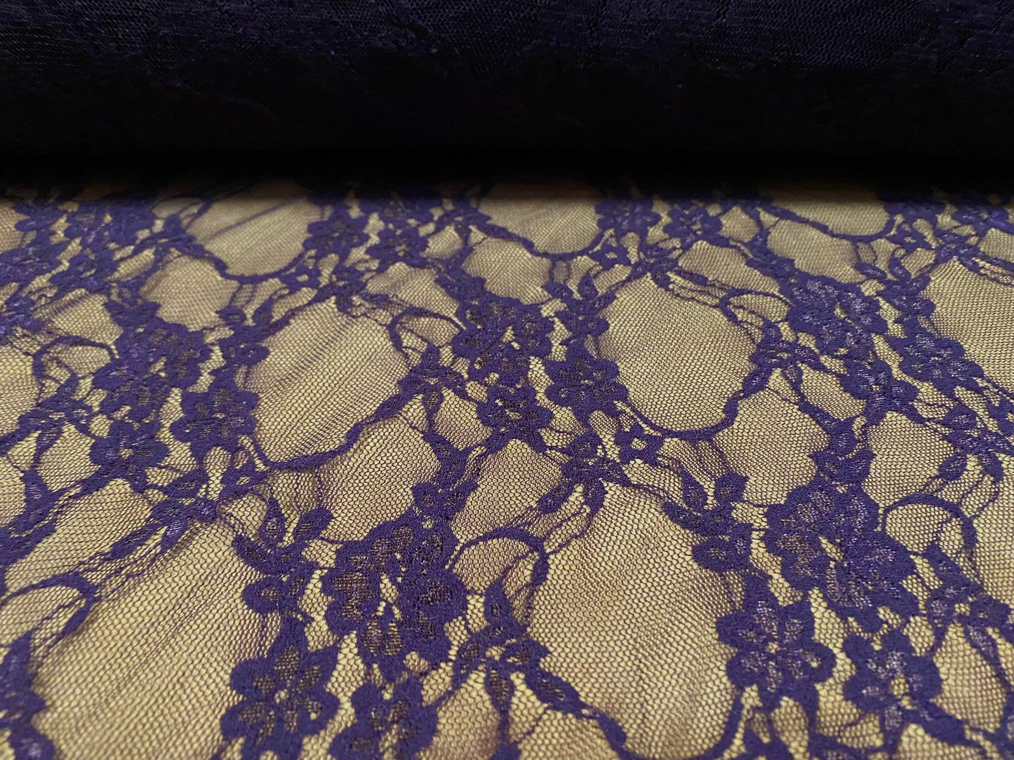 Stretch mesh lace net floral fabric, per metre - purple