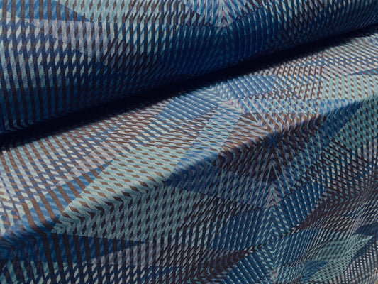 Stretch helenca mesh fabric, sheer, per metre - geometric diamond print - blue