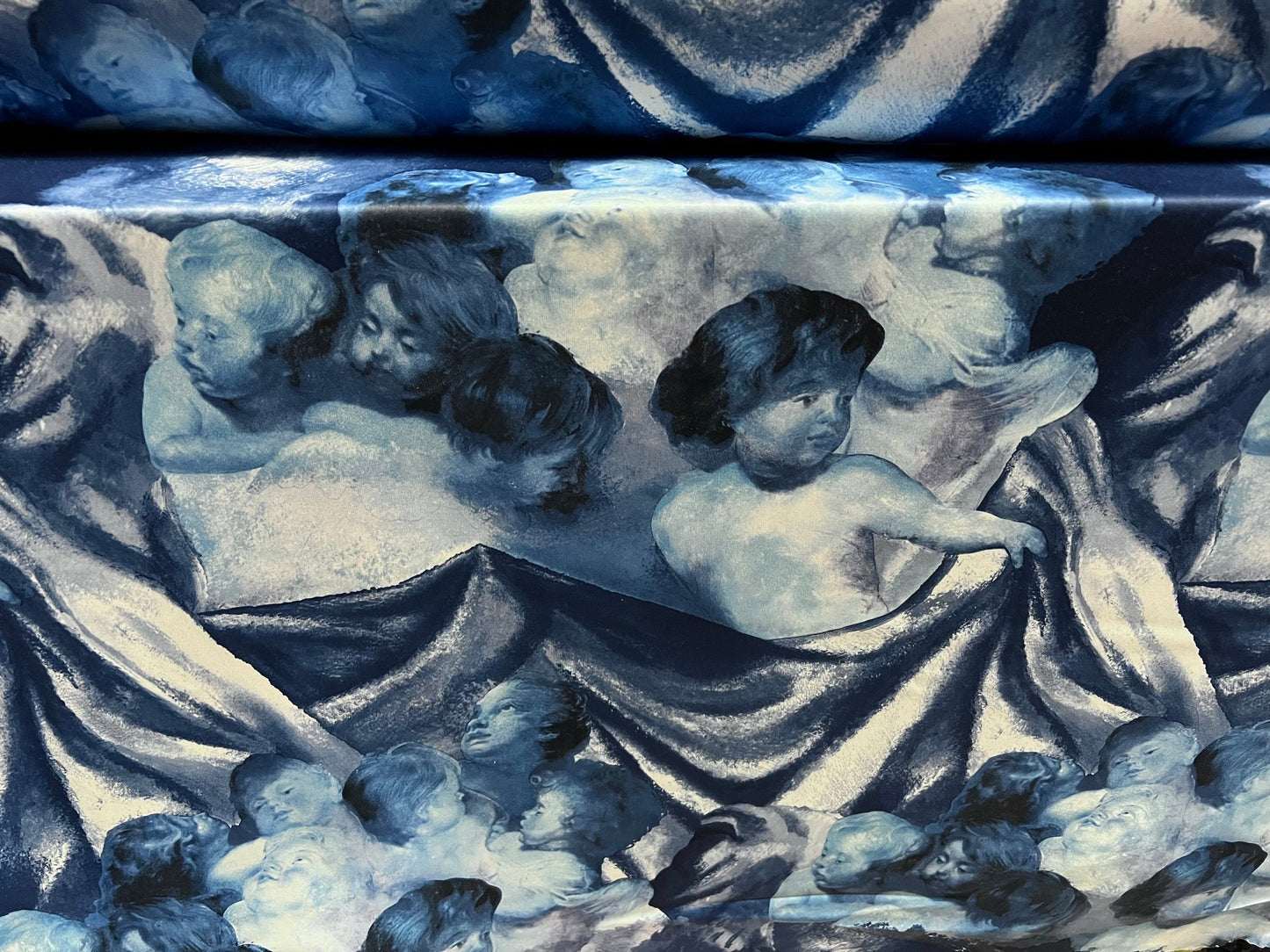 Single jersey fashion fabric - 60 inches wide - heavenly cherub angels print - blue