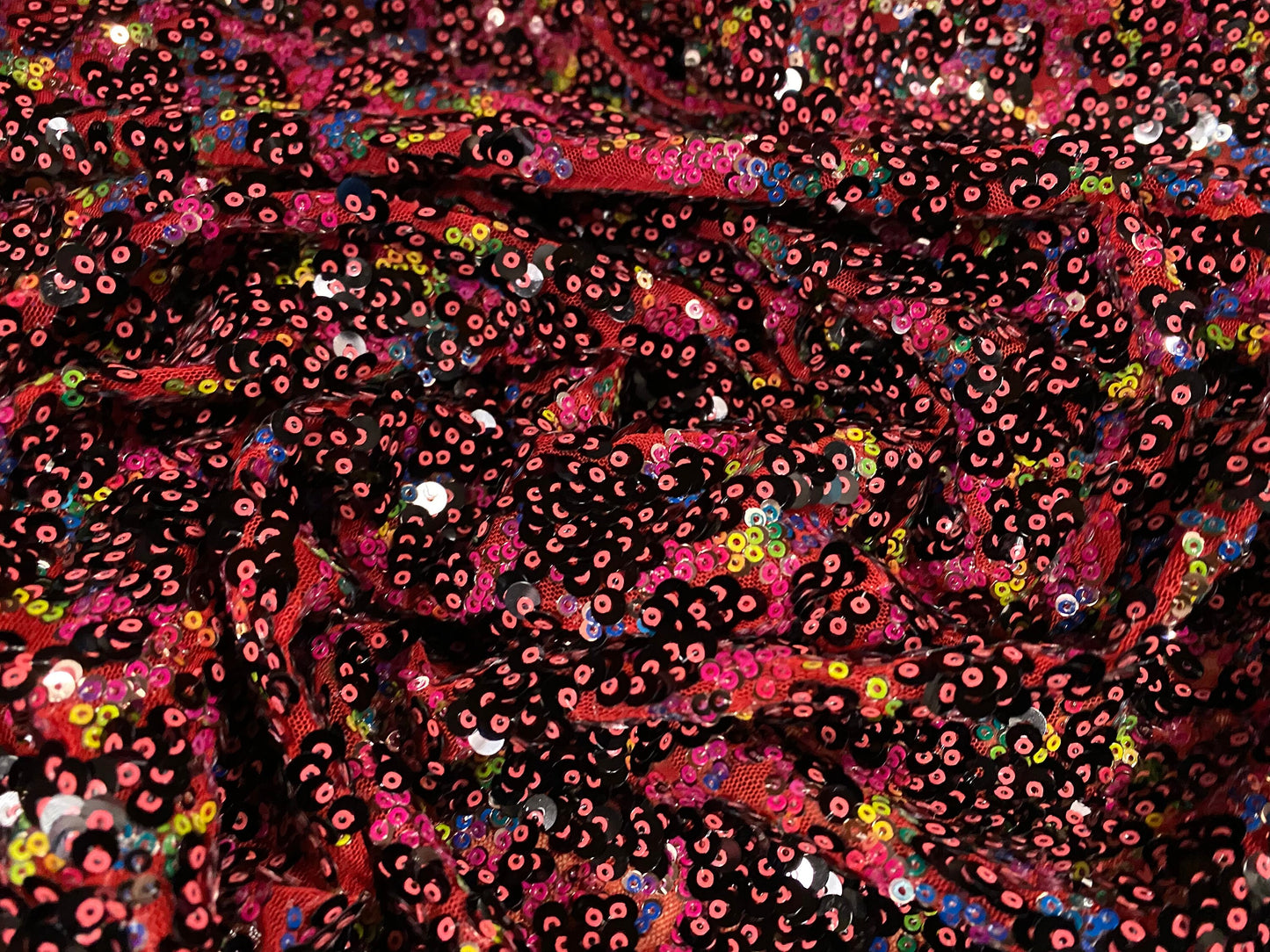 Heavyweight couture sequinned dress fabric, per metre - abstract design - Pink multicolour