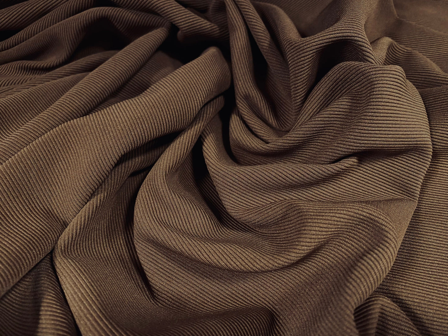 Fine Ottoman Jodhpur rib Stretch spandex jersey fabric , per metre - plain - milk chocolate brown