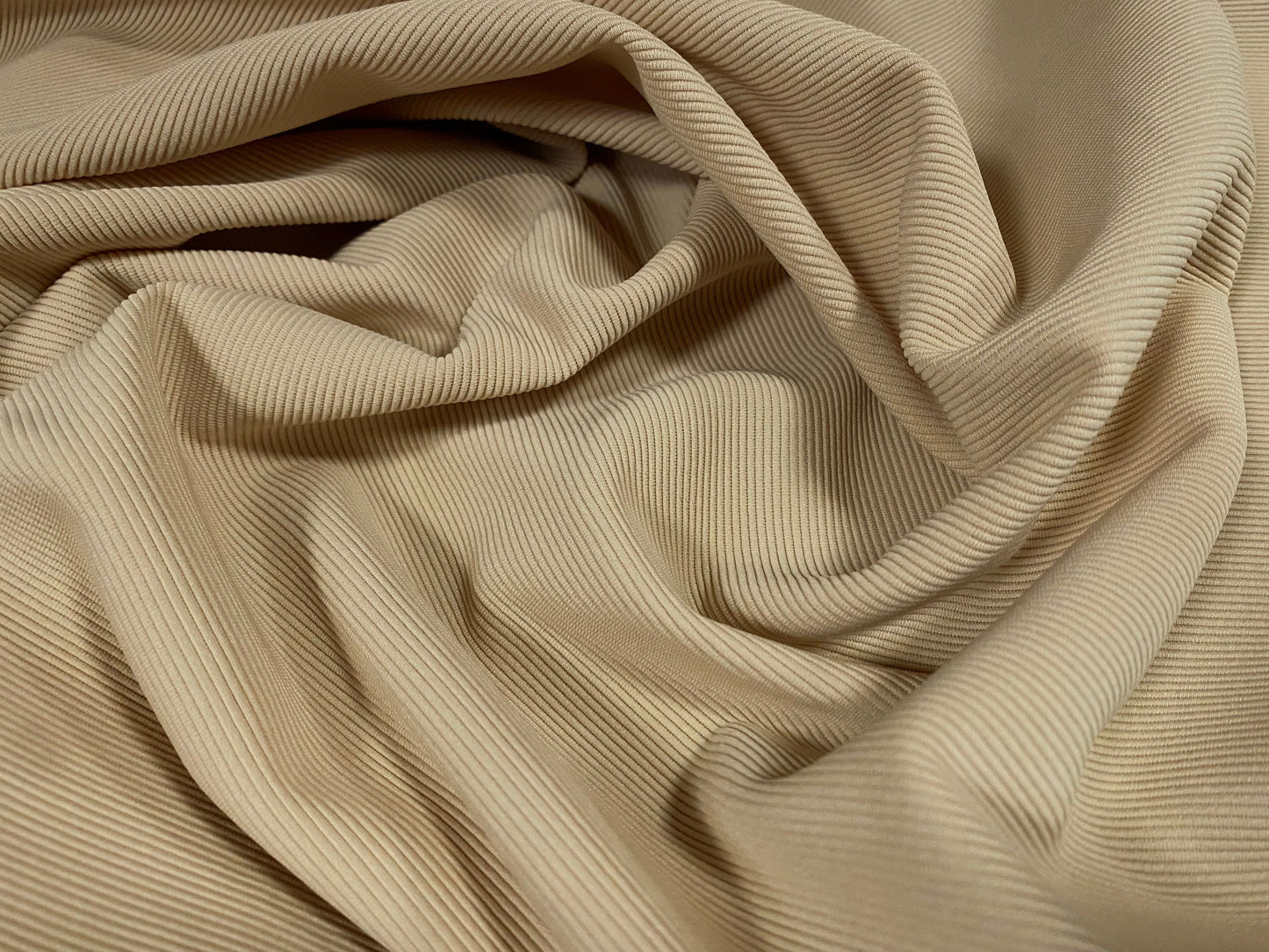 Fine Ottoman Jodhpur rib Stretch spandex jersey fabric , per metre - plain - beige