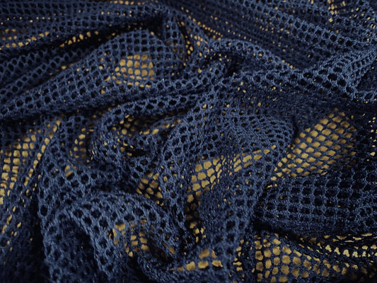 Fishnet mesh net jersey fabric, per metre - plain - navy blue