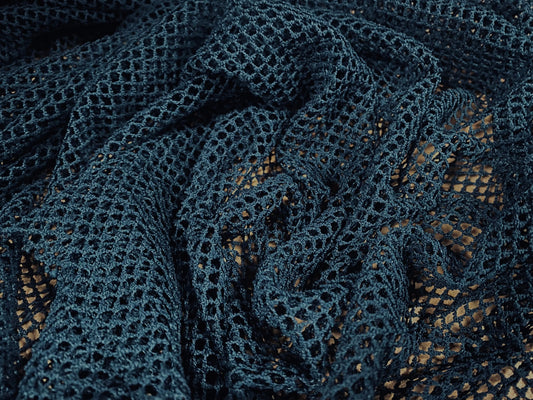 Fishnet mesh net jersey fabric, per metre - plain - teal