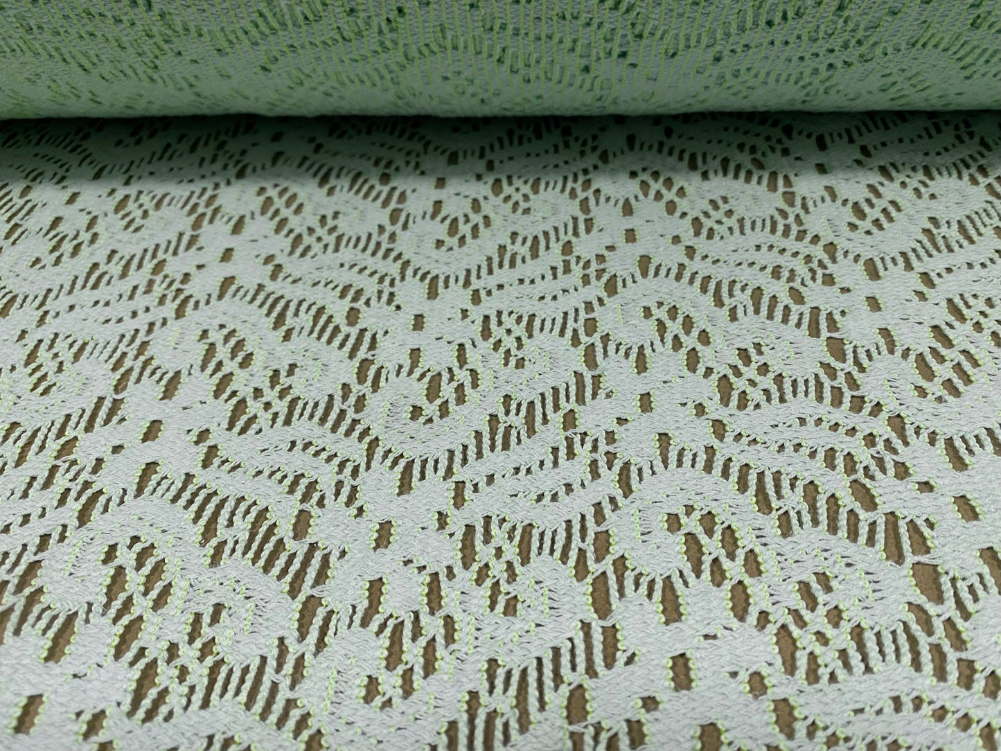 Cotton rich crochet lace dress fabric, per metre - green