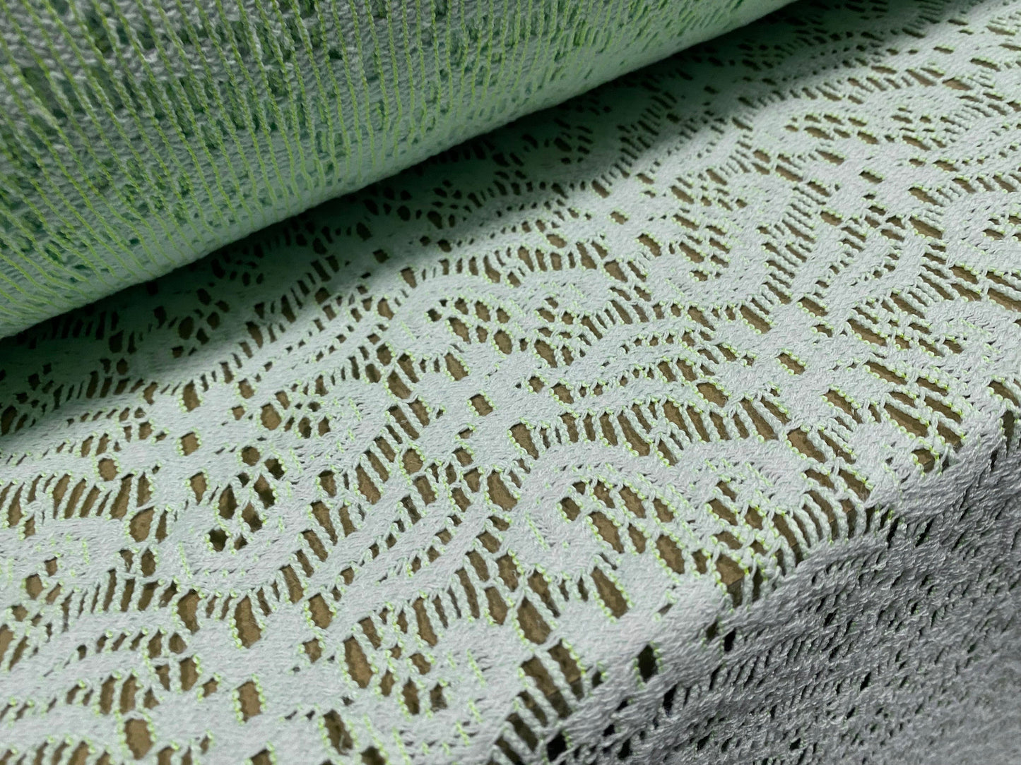 Cotton rich crochet lace dress fabric, per metre - green