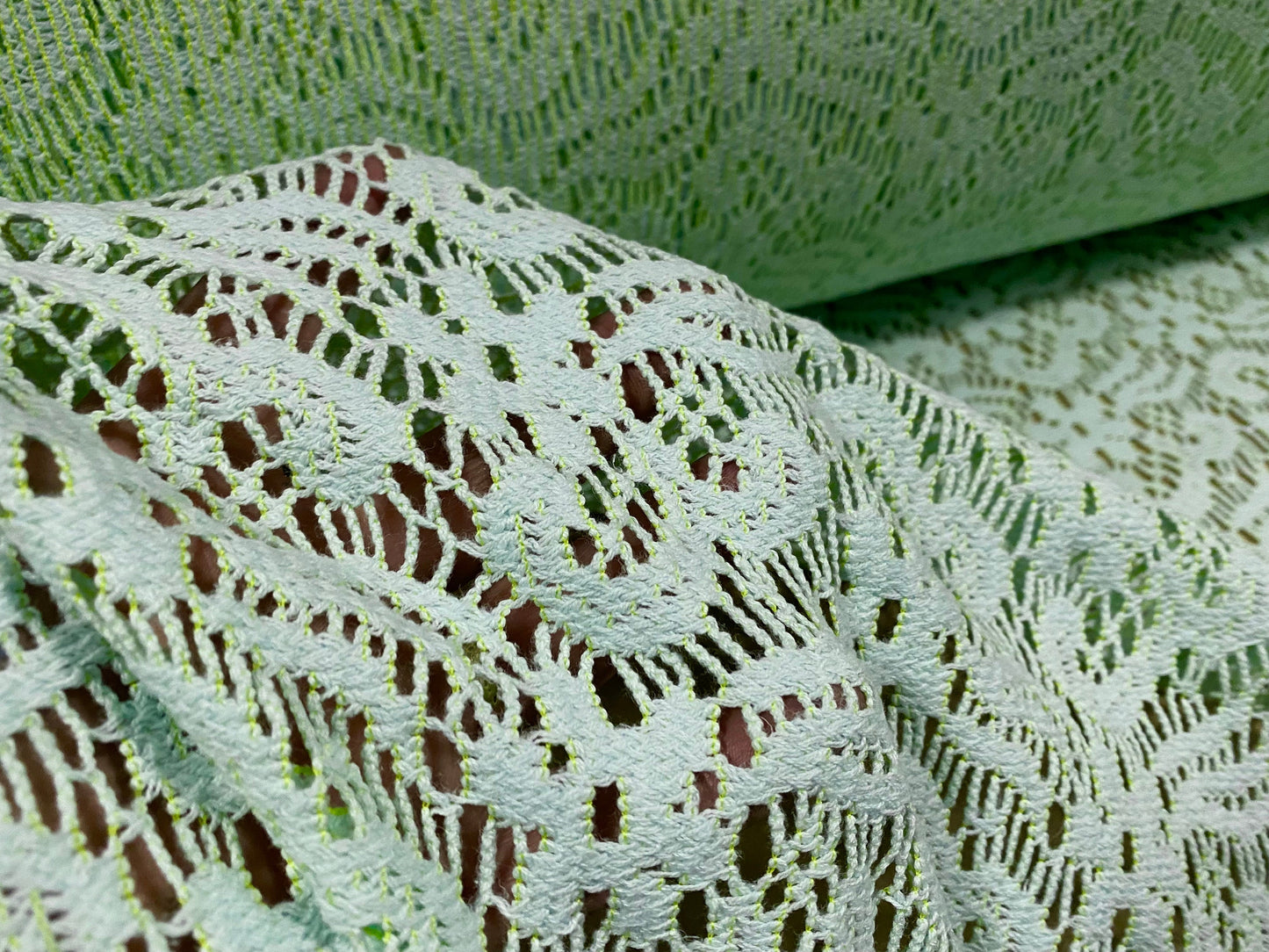 Cotton rich crochet lace dress fabric, per metre - green