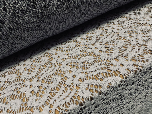 Cotton rich floral crochet lace dress fabric, per metre - grey