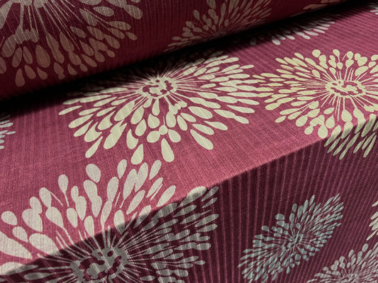 Spandex rib stretch jersey fabric, per metre - Flower burst print - mottled wine