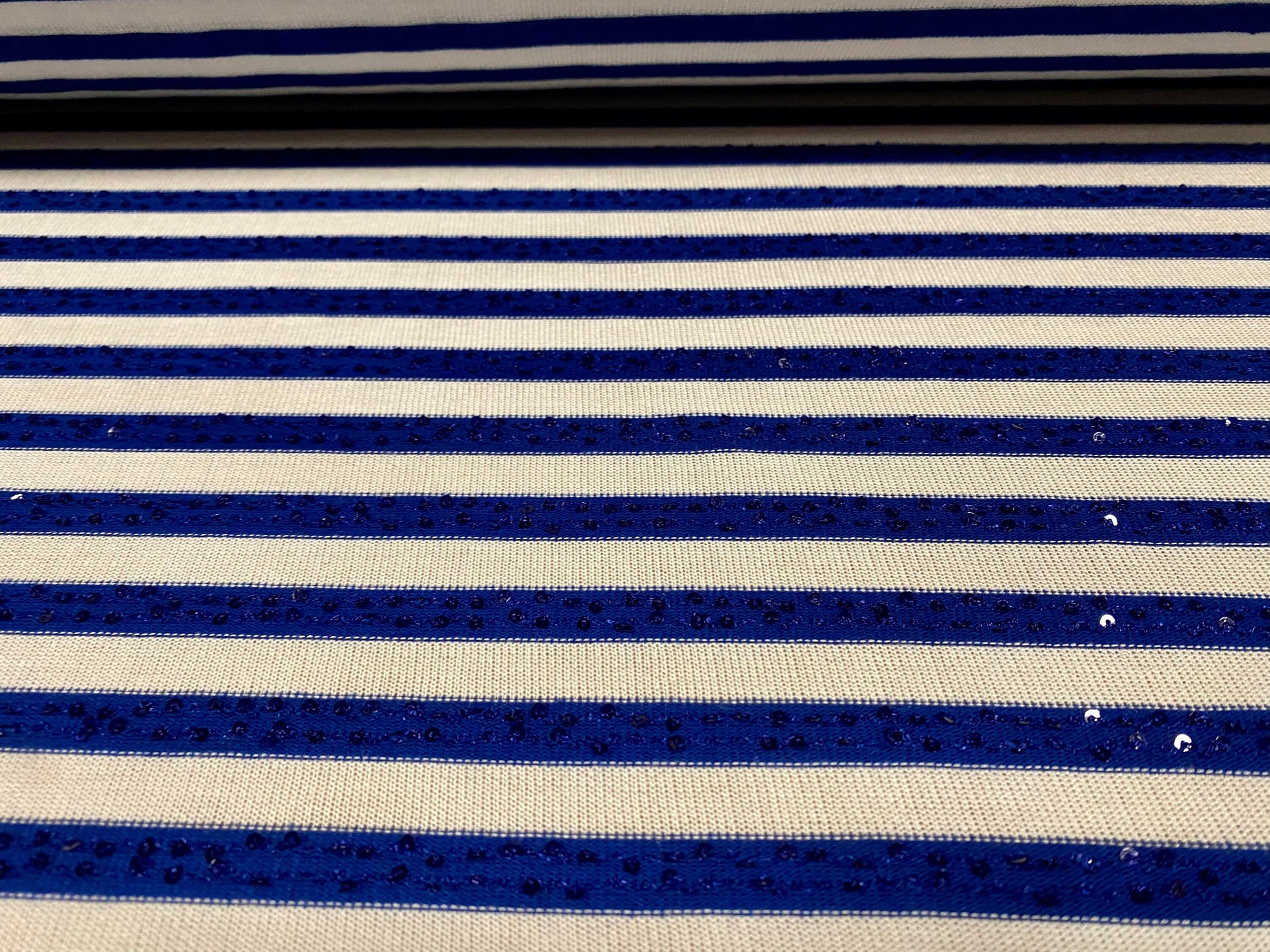 Sequin Sparkle Stripe Jersey Knit Fabric, per Metre Black & White