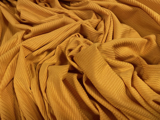 Stretch spandex fine rib jersey knit dress fabric, per metre - plain - mustard