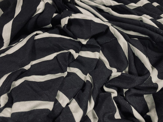 Viscose spandex stretch single jersey fabric, per metre - striped - black & white