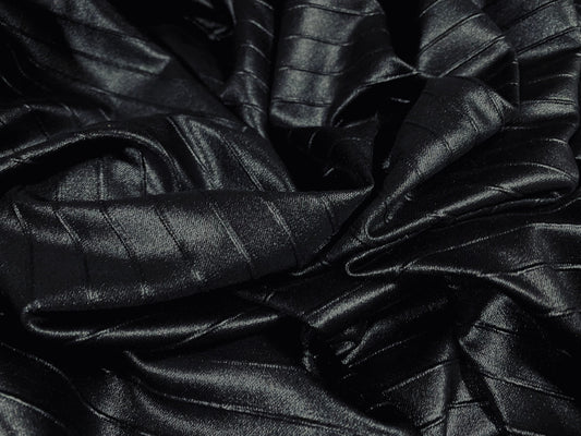 Stretch pvc faux leather double jersey fabric, per metre - raised pinstripe - Jet black