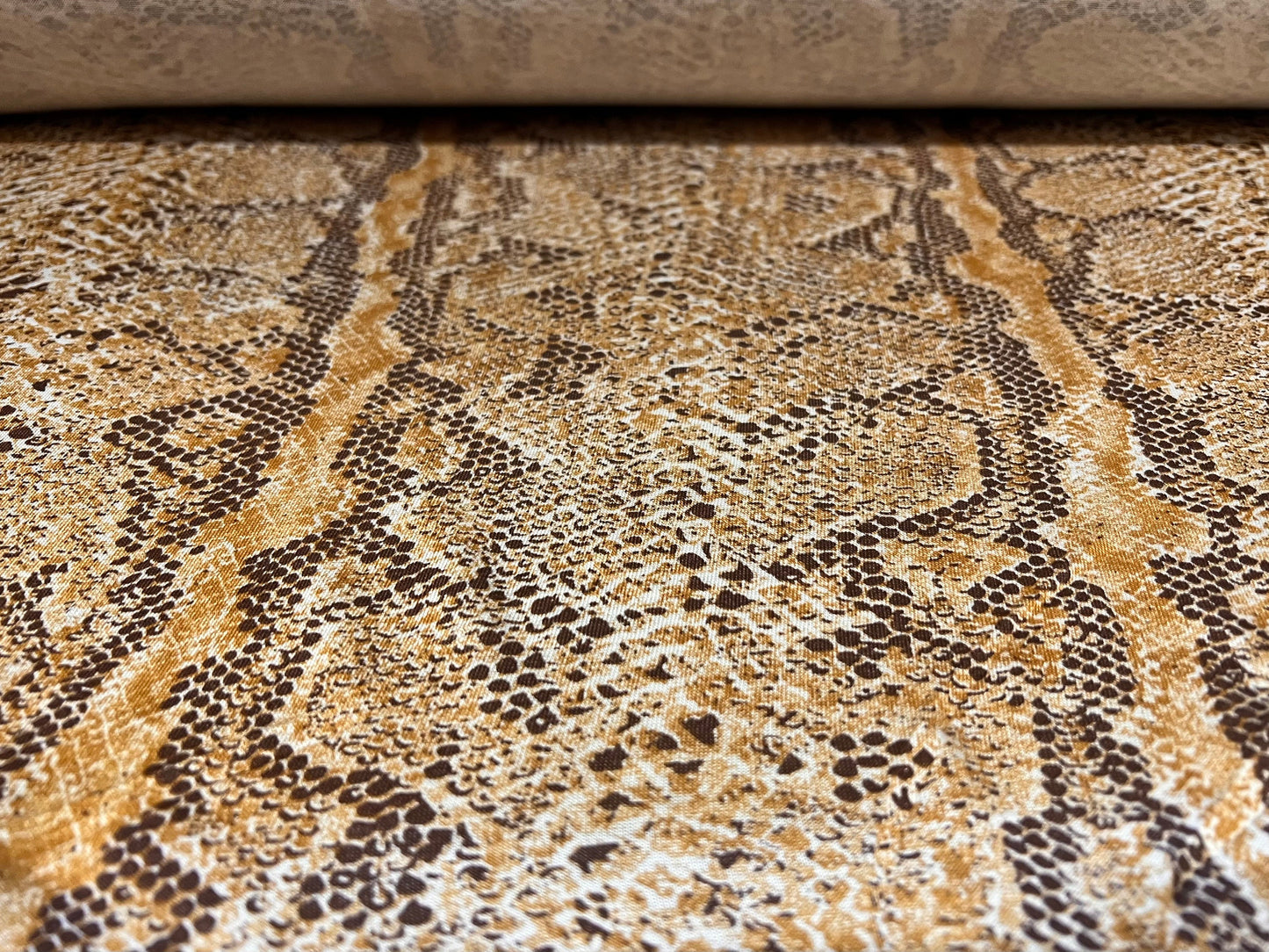 Viscose spandex stretch single jersey fabric, per metre - snakeskin print - gold