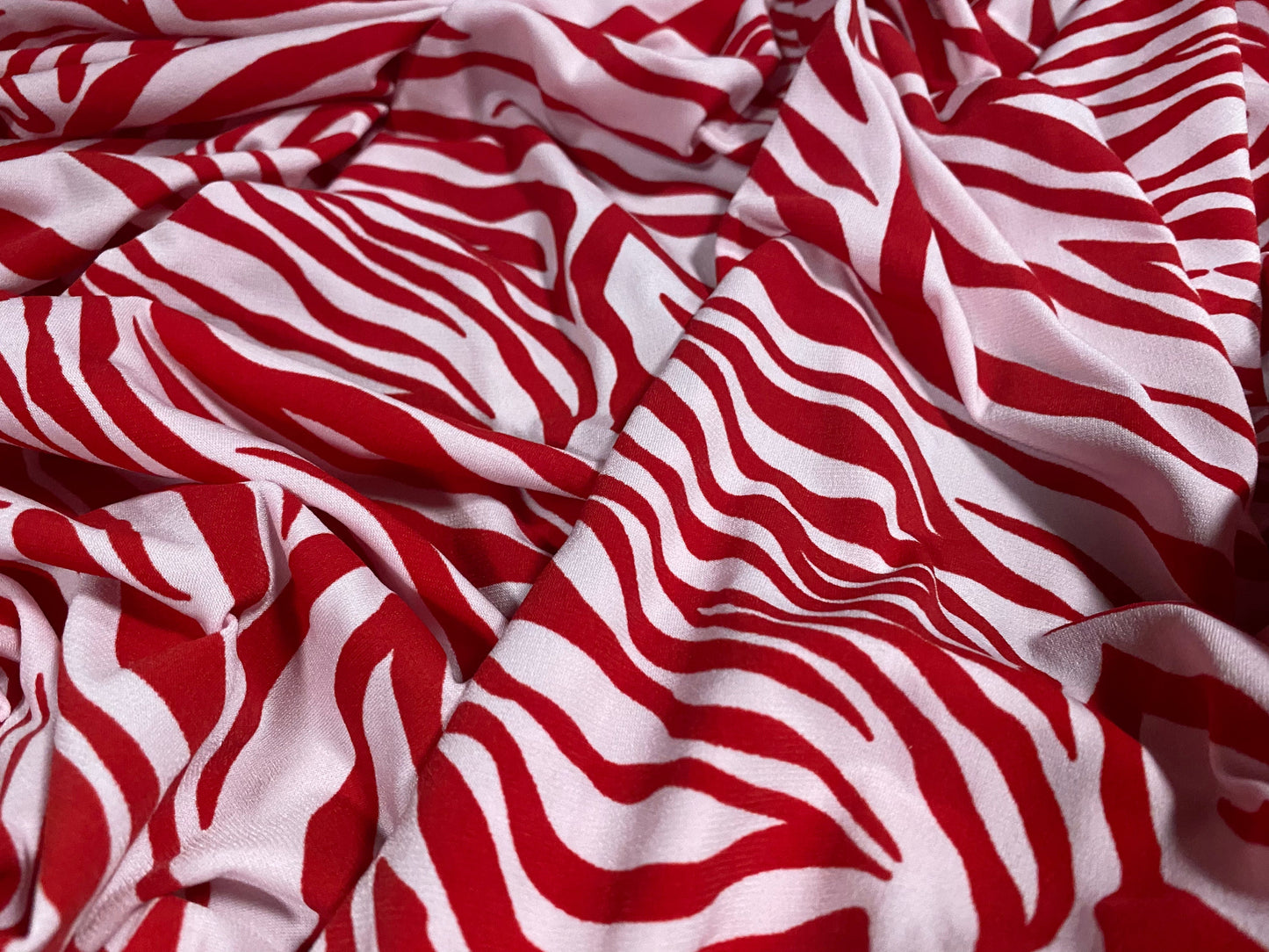 Stretch Spandex crepe single jersey fabric, per metre - zebra print - red blush