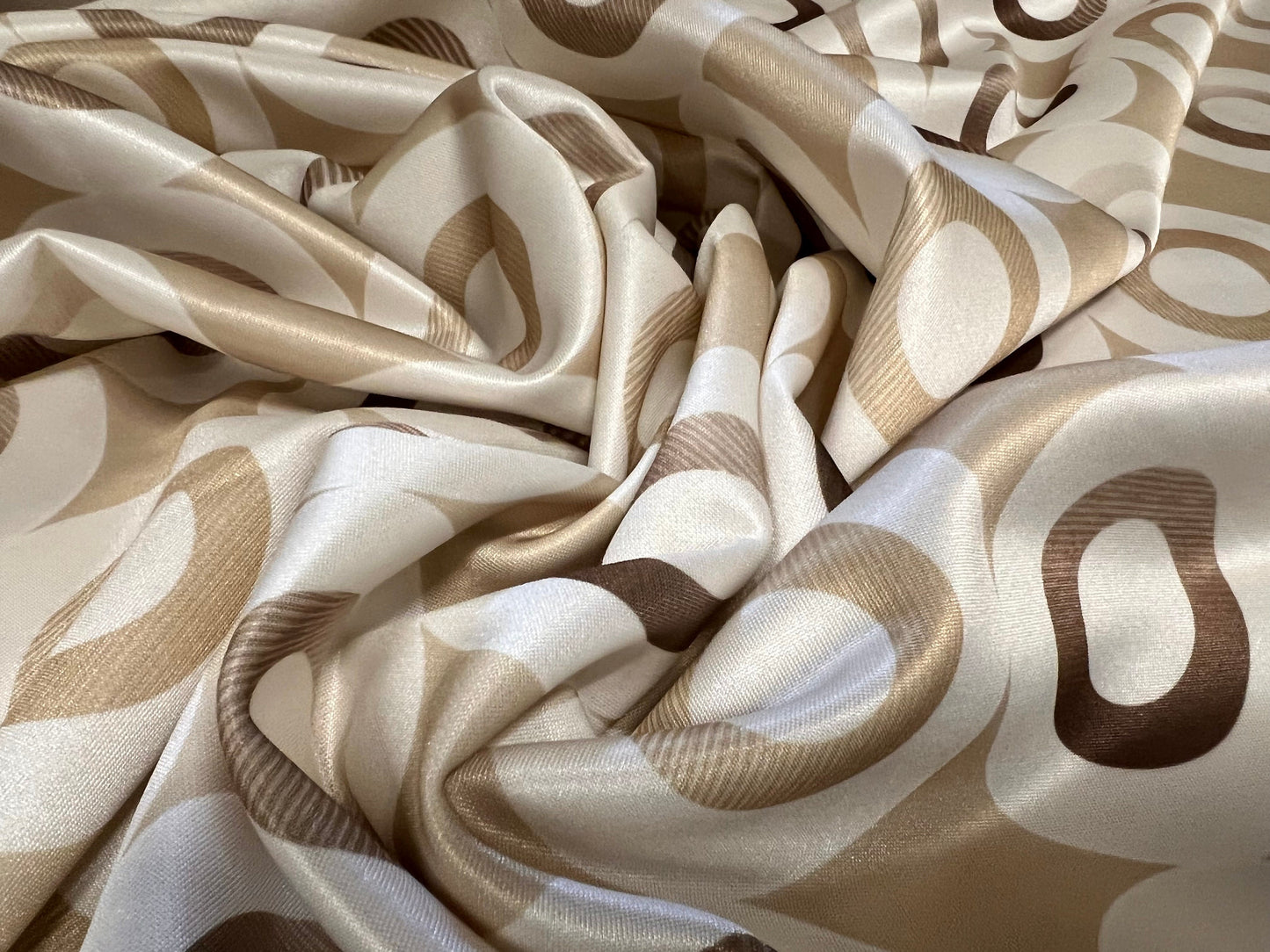 Scuba fabric stretch spandex neoprene style double jersey, per metre - circles print - stone