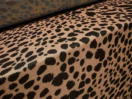 Textured stretch spandex jersey fabric, per metre - Dalmatian print - salmon & black