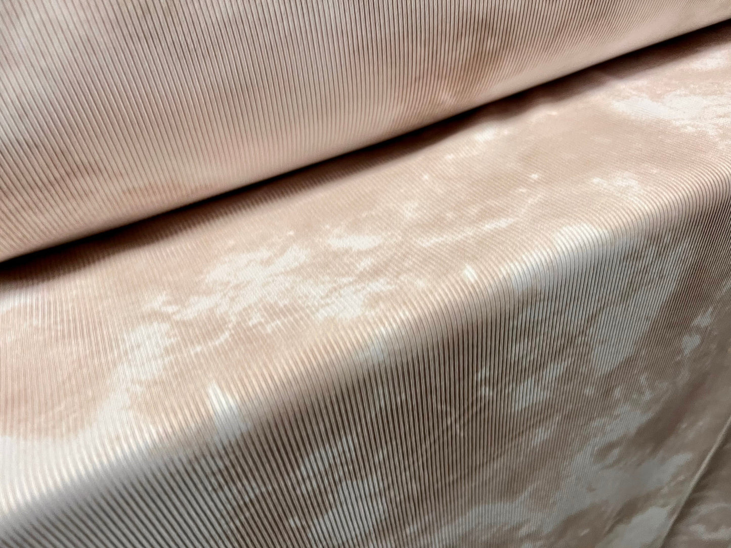 Ribbed jersey dress fabric, per metre - tie dye print - Nude & white