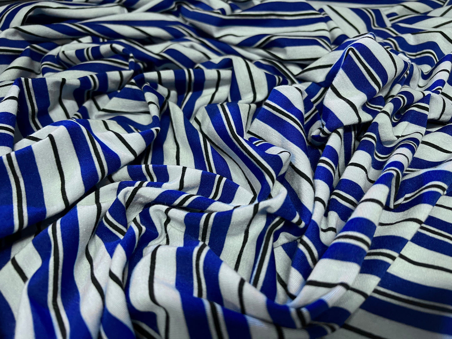 Stretch spandex single jersey fabric, per metre - stripe - blue on blue