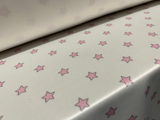 Scuba fabric stretch spandex neoprene style double jersey, per metre - stars print - white & baby pink