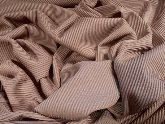 Stretch spandex fine rib jersey knit dress fabric, per metre - plain - Nude