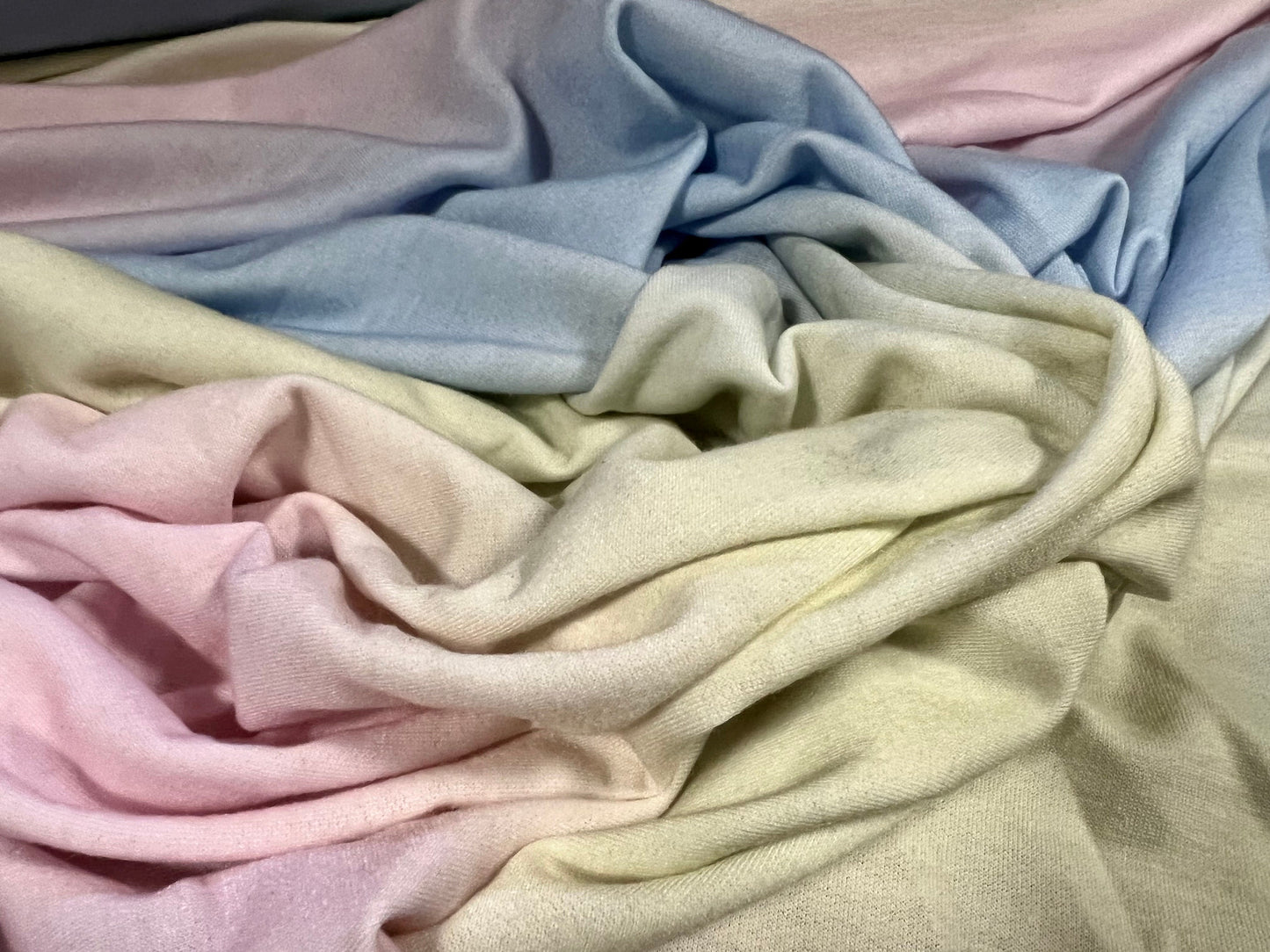 Soft handle loopback stretch spandex jersey fabric, per metre - ombré stripe print - rainbow pastels