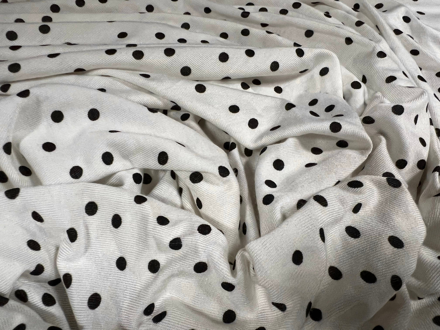 Viscose spandex stretch single  jersey fabric, per metre - spotty print - white & black