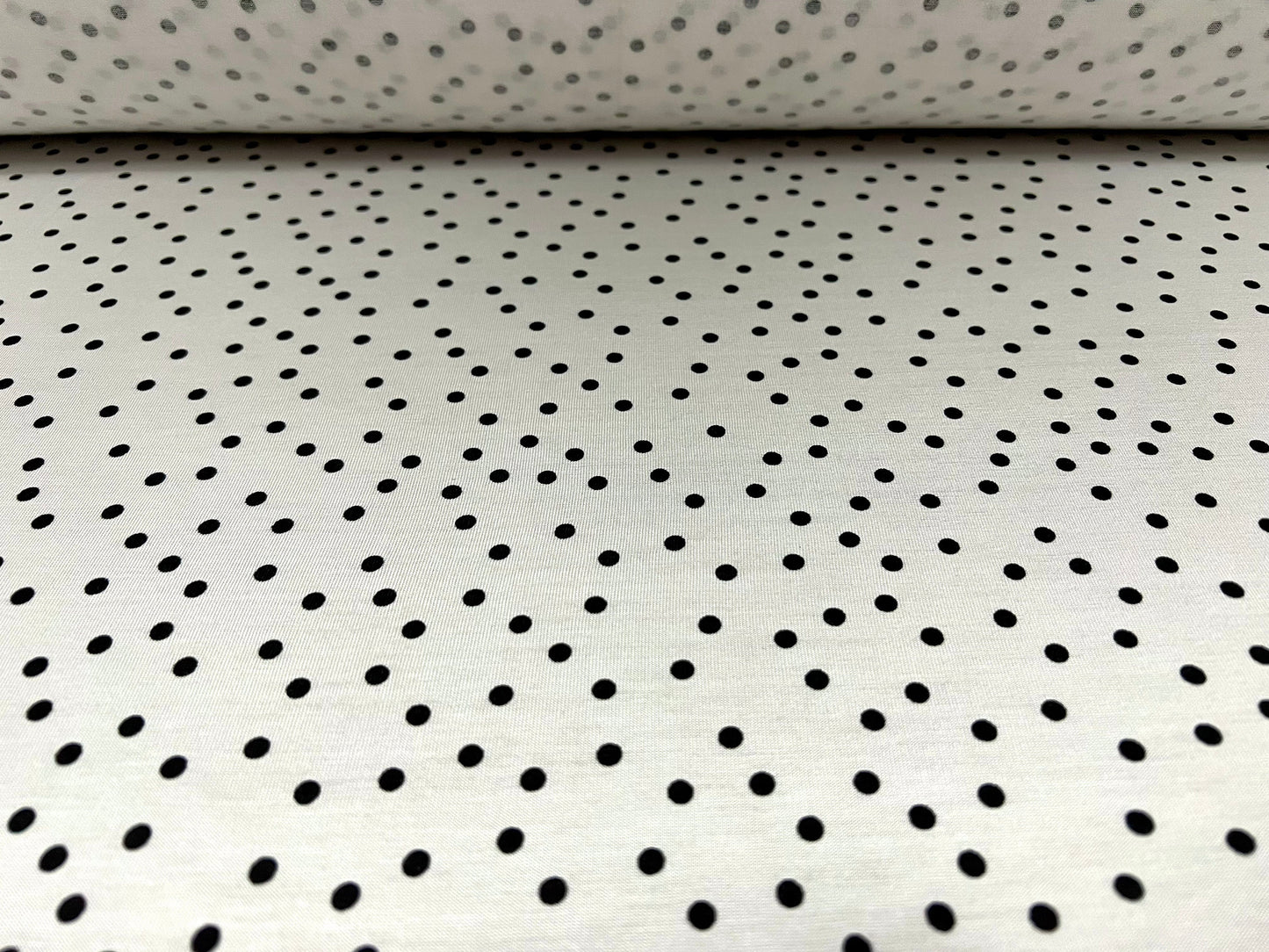 Viscose spandex stretch single  jersey fabric, per metre - spotty print - white & black