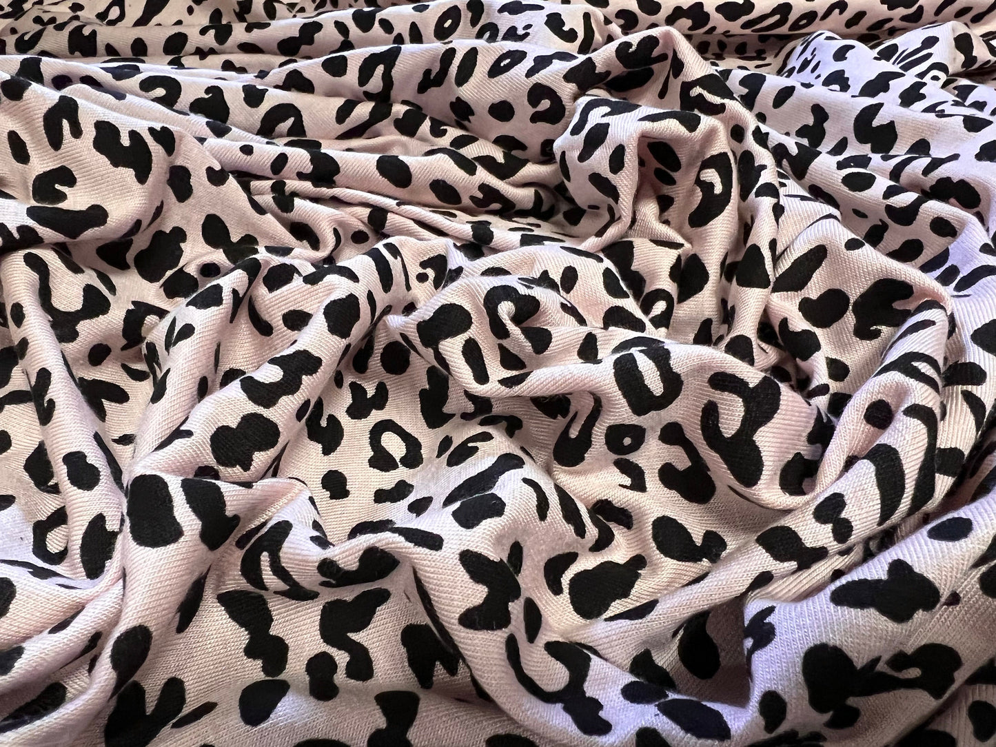 Viscose spandex stretch single jersey fabric, per metre - cheetah print - blush pink