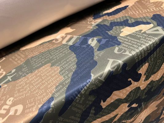 Scuba neoprene style stretch spandex double jersey fabric, per metre - camouflage newspaper headlines print