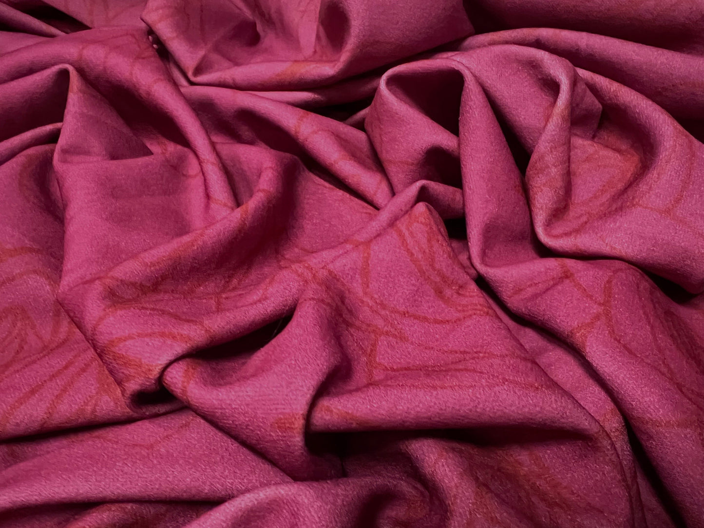 Scuba crepe fabric stretch spandex jersey, per metre - sketch rose print - raspberry pink
