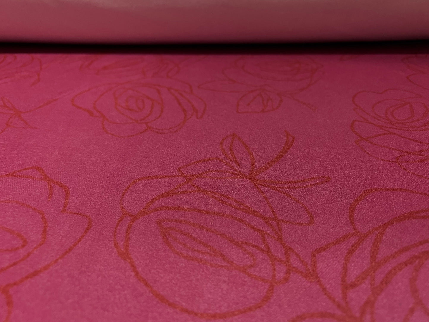 Scuba crepe fabric stretch spandex jersey, per metre - sketch rose print - raspberry pink