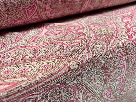 Stretch mesh net lightweight fabric, per metre - paisley glitter print - pink