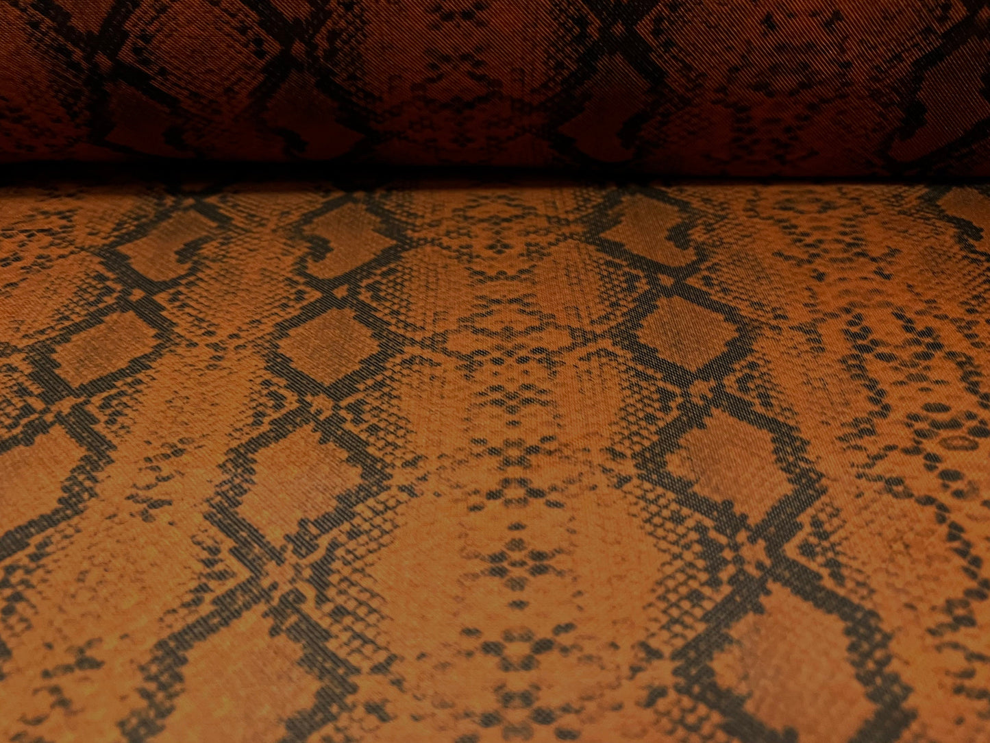 Power mesh net stretch fabric, per metre - snakeskin print - burnt orange