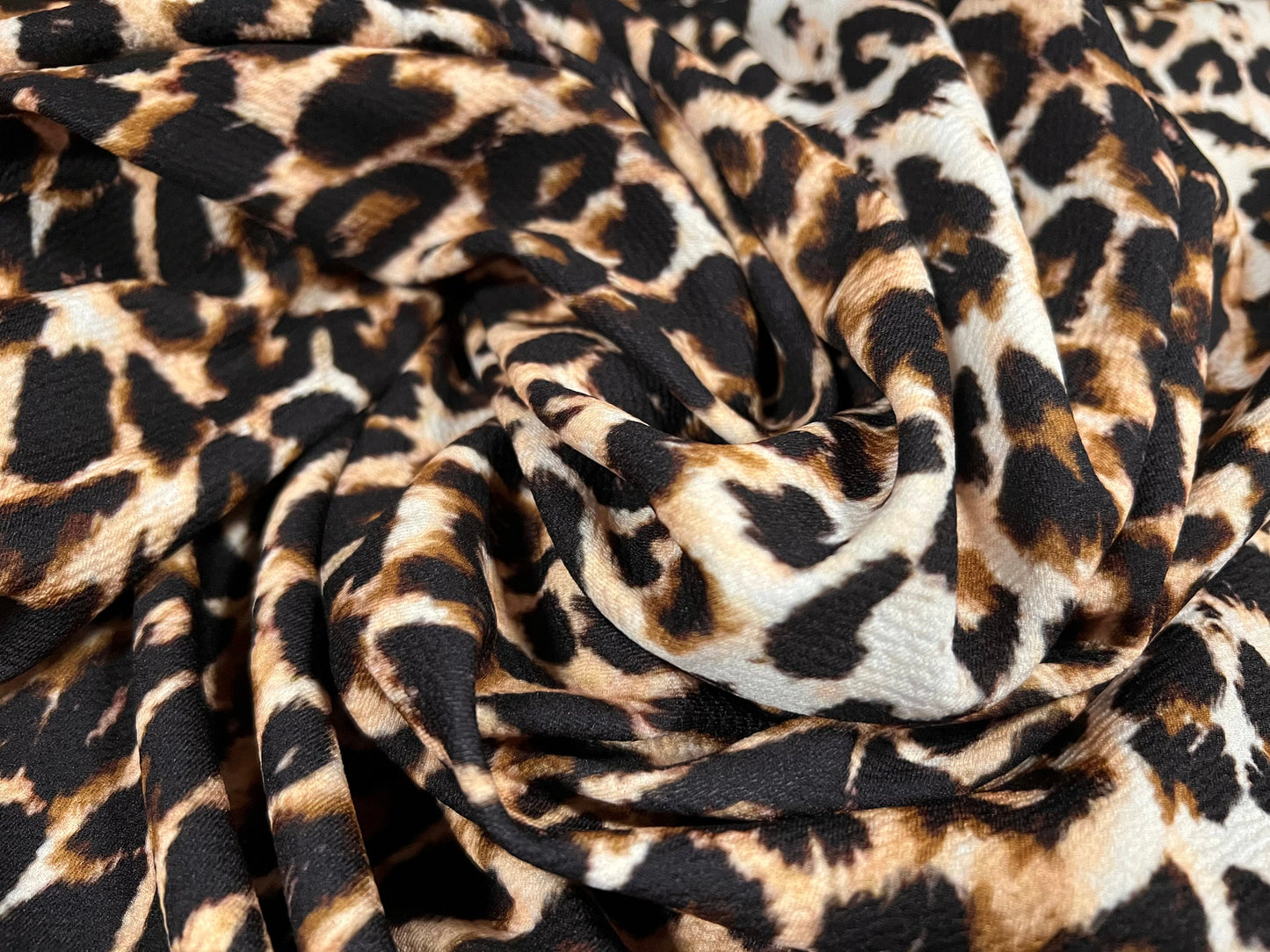 Waterfall textured scuba stretch spandex jersey fabric, per metre - Leopardskin animal print