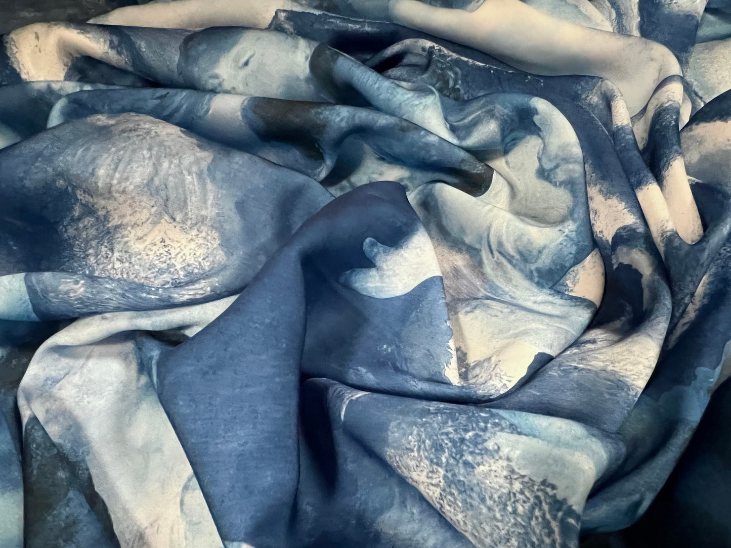 Printed pongee woven dress fabric, per metre - cherub angels print - blue