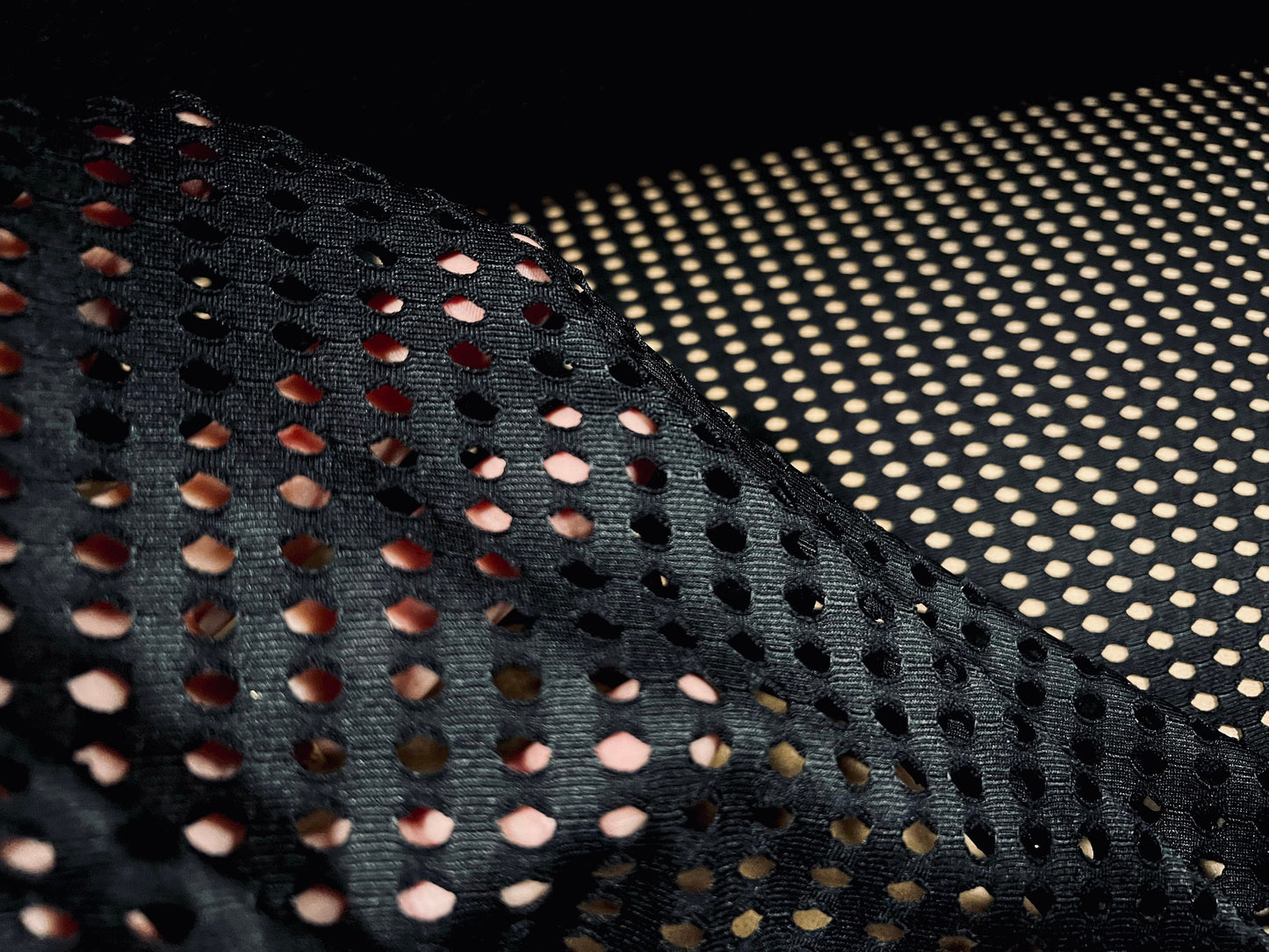 Stretch spandex eyelet sports mesh jersey fabric, per metre - black